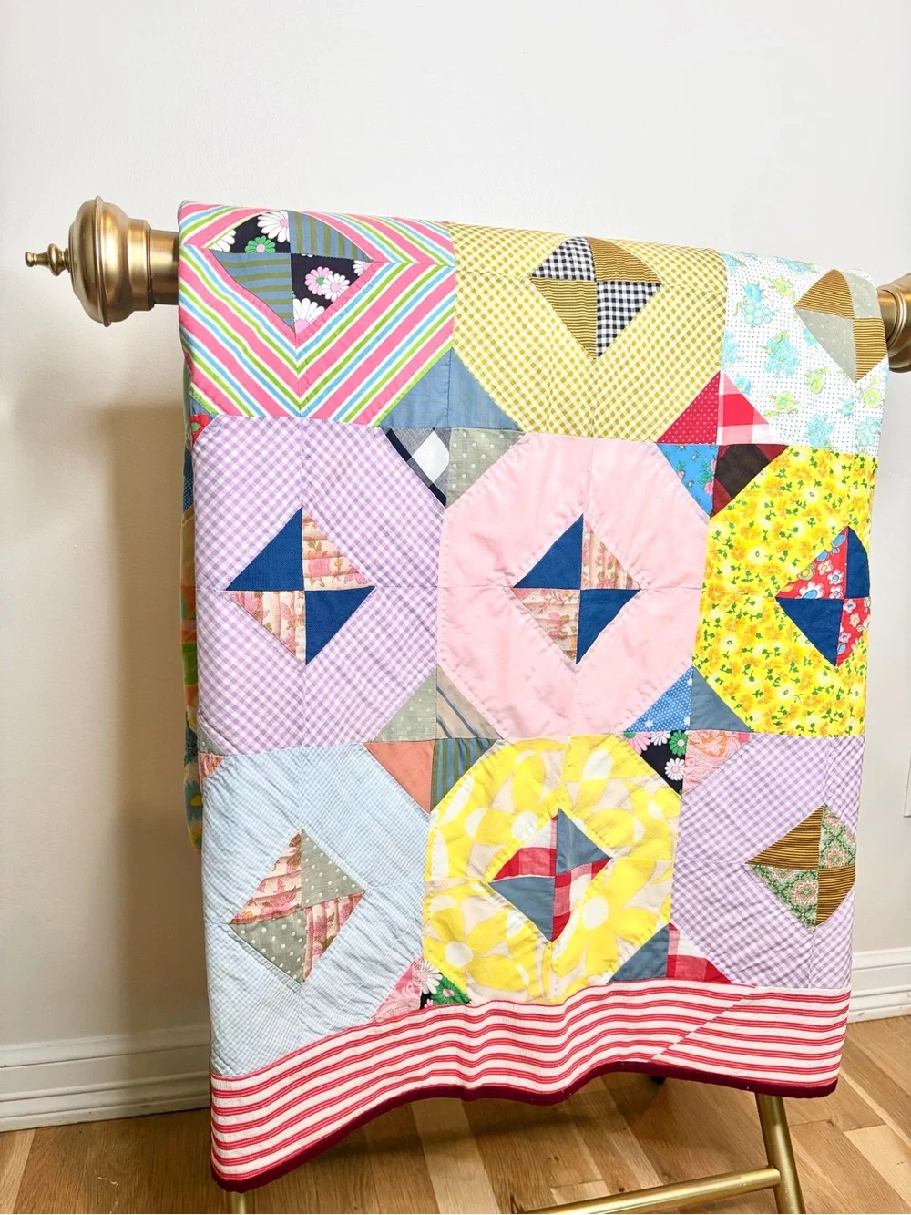 Multicolor Patchwork Quilt Throw - Pink, Yellow & Blue Accent